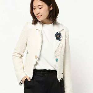 Desigual Cream Blazer with Blue Flower Accent